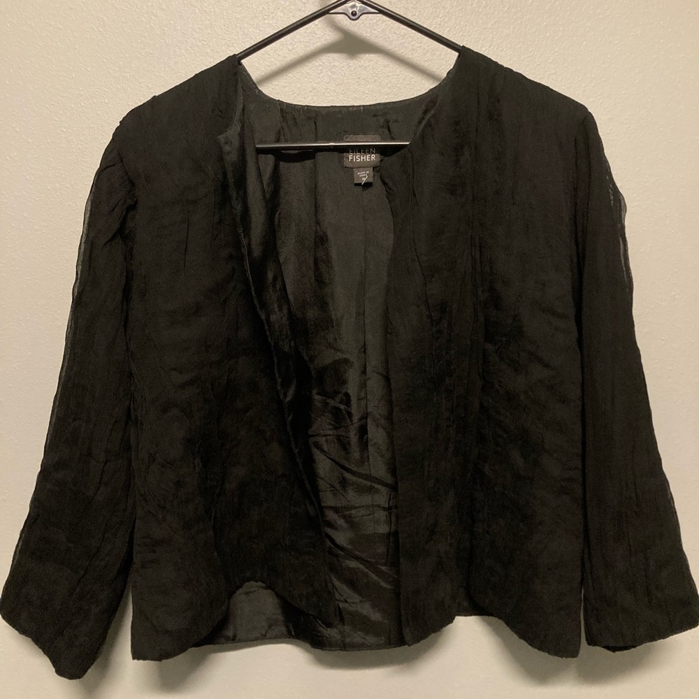 Eileen Fisher black silk textured jacket size medium